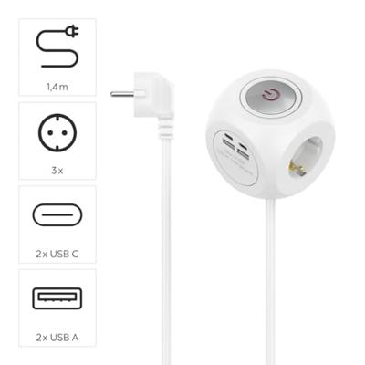 Hama Stekkerdoos-kubus 3-voudig USB-C/A 17 W Met Schakelaar 1,4 M Wit Hama Stekkerdoos-kubus 3-voudig USB-C/A 17 W Met Schakelaar 1,4 M Wit