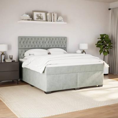 Boxspring met matras fluweel lichtgrijs 200x200 cm