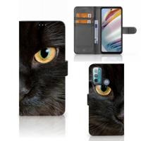 Motorola Moto G60 | Telefoonhoesje | Met pasjeshouder | Zwarte Kat - thumbnail
