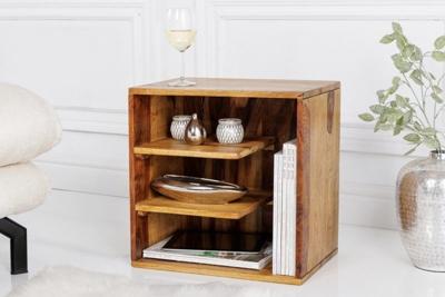 Stevige bijzettafel CUBUS 43 cm plank met sheesham steenafwerking - 41136