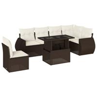 7-delige Loungeset met kussens poly rattan bruin - thumbnail