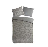 Pure Dekbedovertrek "luxe zizag biezen/ borduursels" - Taupe - (140x200/220 cm) - Microfiber - thumbnail