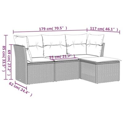 4-delige Loungeset met kussens poly rattan zwart