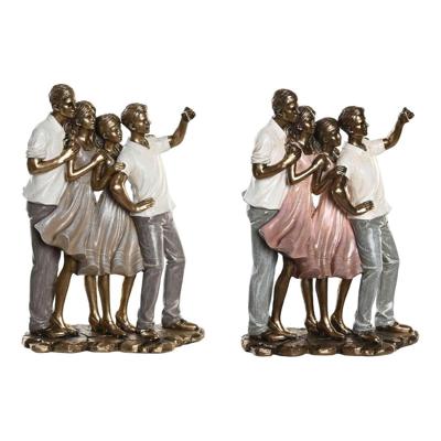 Decoratieve figuren DKD Home Decor 18 x 10 x 25 cm Roze Gouden Wit Familie (2 Stuks)