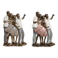 Decoratieve figuren DKD Home Decor 18 x 10 x 25 cm Roze Gouden Wit Familie (2 Stuks) - thumbnail