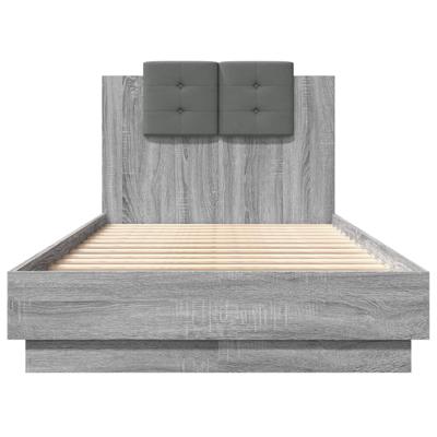 Bedframe met hoofdbord bewerkt hout grijs sonoma 75x190 cm