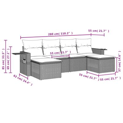 6-delige Loungeset met kussens poly rattan beige - thumbnail