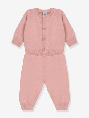 2-delige gebreide set voor baby in wol en katoen PETIT BATEAU rozen