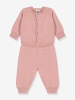 2-delige gebreide set voor baby in wol en katoen PETIT BATEAU rozen - thumbnail