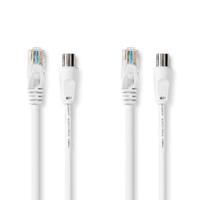 Coax- en CAT6-Combikabel | IEC (Coax) Male / RJ45 Male | IEC (Coax) Female / RJ45 Male | Vernikkeld | RG58 | 75 Ohm | Dubbel Afgeschermd | 1.50 m | Rond | PVC | Wit - thumbnail