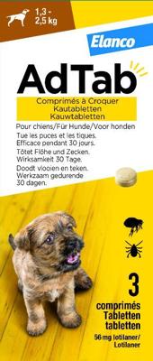 AdTab anti vlo kauwtabletten voor de hond 1,3-2,5kg - per verpakking AdTab anti vlo kauwtabletten voor de hond 1,3-2,5kg - per verpakking