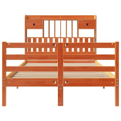 Bed met boekenkast zonder matras grenenhout wasbruin 140x200 cm