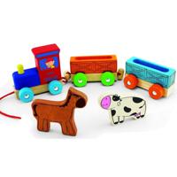 Pintoy houten dierentrein met boerderijdieren - thumbnail