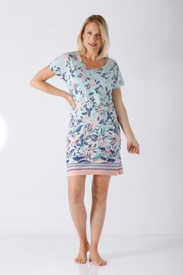 Hajo nachthemd blauw en roze bloemen Hajo nachthemd blauw en roze bloemen