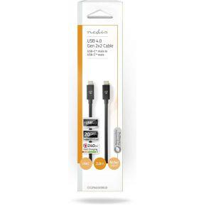 USB-Kabel | USB 4.0 Gen 2x2 | USB-C Male | USB-C Male | 240 W | 8K@60Hz | 20 Gbps | Vernikkeld | 2.00 m | Rond | PVC | Zwart | Envelop