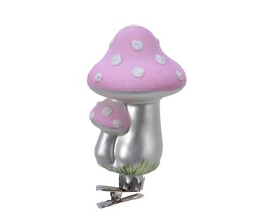 Paddenstoel glas clip d6h12 cm zlvr - Decoris