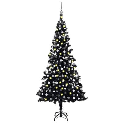 VidaXL Kunstkerstboom met verlichting en kerstballen 210 cm pvc zwart
