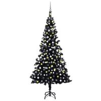 VidaXL Kunstkerstboom met verlichting en kerstballen 210 cm pvc zwart - thumbnail