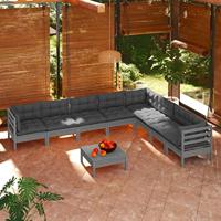 9-delige Loungeset met kussens massief grenenhout wit - thumbnail