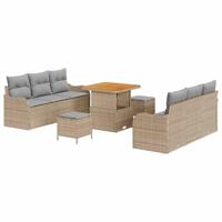Tuinbankenset met kussen 9 pcs Beige poly rattan - thumbnail