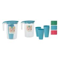 Excellent Houseware schenkkan met 4 glazen verschillende kleuren - thumbnail