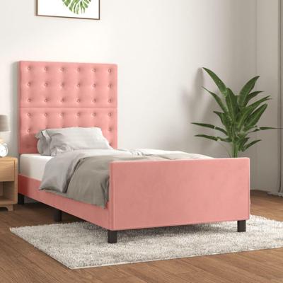 Bedframe met hoofdeinde fluweel roze 90x190 cm Bedframe met hoofdeinde fluweel roze 90x190 cm