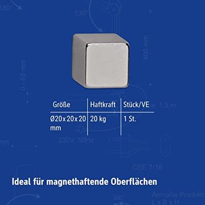 Maul Neodymium magneet JAKOB MAUL - MAUL 6169496, Tafelmagnet, Nickel, Neodym, 20 mm, 20 mm, 20 mm (b x h x d) 20 x 20 x 20 mm Dobbelsteen Zilver 1 stuk(s)