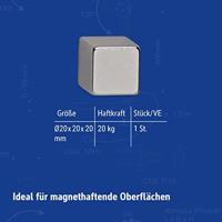 Maul Neodymium magneet (b x h x d) 20 x 20 x 20 mm Dobbelsteen Zilver 1 stuk(s) 6169496 - thumbnail