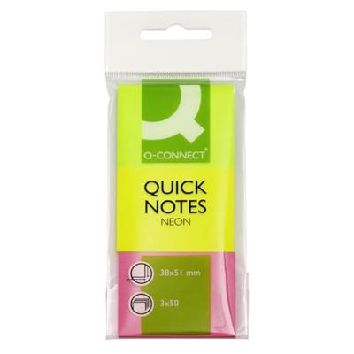 Q-CONNECT Quick Notes, ft 38 x 51 mm, 50 vel, etui van 3 blokken in neonkleuren