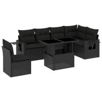 7-delige Loungeset met kussens poly rattan zwart - thumbnail