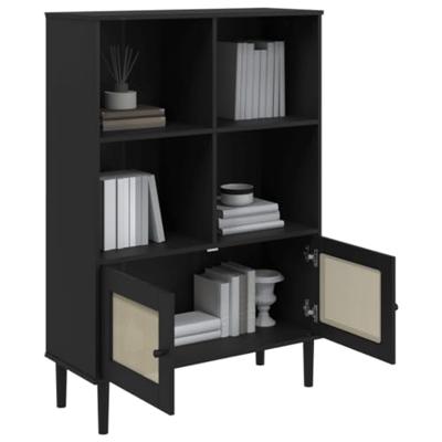 Boekenkast SENJA rattan-look 90x35x130 cm grenenhout zwart