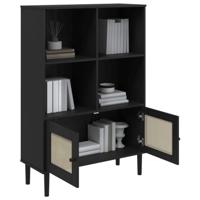 Boekenkast SENJA rattan-look 90x35x130 cm grenenhout zwart - thumbnail