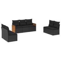 8-delige Loungeset met kussens poly rattan zwart - thumbnail