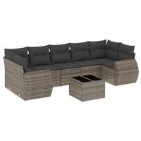 8-delige Loungeset met kussens poly rattan grijs - thumbnail