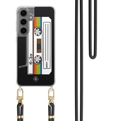 Samsung Galaxy S24 hoesje met zwart koord - Cassette mixtape Samsung Galaxy S24 hoesje met zwart koord - Cassette mixtape