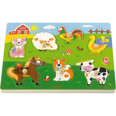 VIGA hout legpuzzel met geluid, boerderijdieren, afm 33x22,5x3 cm, 1 stuk - thumbnail