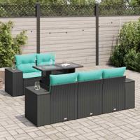 6-delige Loungeset met kussens poly rattan acacia zwart - thumbnail