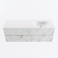 MONDIAZ VICA 140cm badmeubel onderkast Carrara 2 lades. Wastafel MOON rechts zonder kraangat, kleur Talc. - thumbnail
