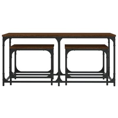 3-delige Tafeltjesset bewerkt hout bruineikenkleurig