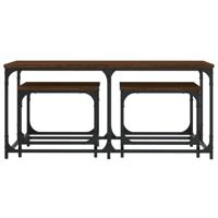 3-delige Tafeltjesset bewerkt hout bruineikenkleurig - thumbnail