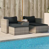 5-delige Loungeset met kussens poly rattan acacia grijs - thumbnail