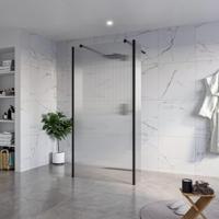 Fortifura Galeria Vrijstaande Inloopdouche - 100x200cm - Helder geribbeld - antikalk - 8mm veiligheidsglas - 2 zijwanden 30cm - wandsteunen en hoekprofielen - Zwart mat SW927767 2x/SW797955/SW797945 2x/SW358025 2x - thumbnail