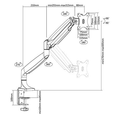 VALUE LCD-monitorarm, tafelmontage, gasveer, 5 draaipunten