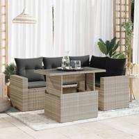 5-delige Loungeset met kussens poly rattan lichtgrijs - thumbnail