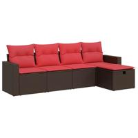 5-delige Loungeset met kussens poly rattan bruin - thumbnail