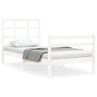 Bedframe met hoofdbord massief hout wit 90x200 cm - thumbnail