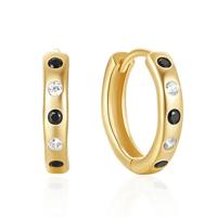 Elenza Goudkleurige Hoepel Oorbellen met Zwarte en Witte Kristallen - thumbnail