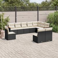 10-delige Loungeset met kussens poly rattan zwart - thumbnail
