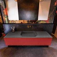 Badkamermeubelset Mondiaz Erin 150 cm met 1 Lade met RIDGE Wastafel Midden Dark grey Zonder Kraangaten Greeploos Mat Fire - thumbnail