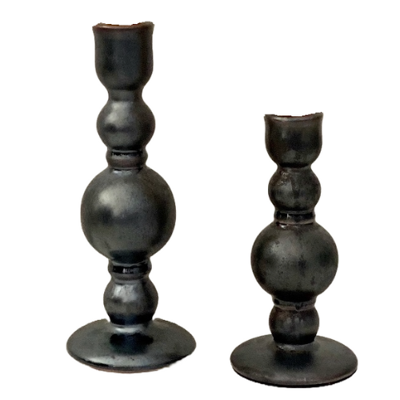 Kandelaar keramiek - kandelaar Black Eve, 2 st. - kandelaar grijs